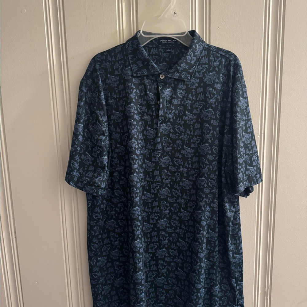 Peter Millar Navy and Light Blue Polo Shirt